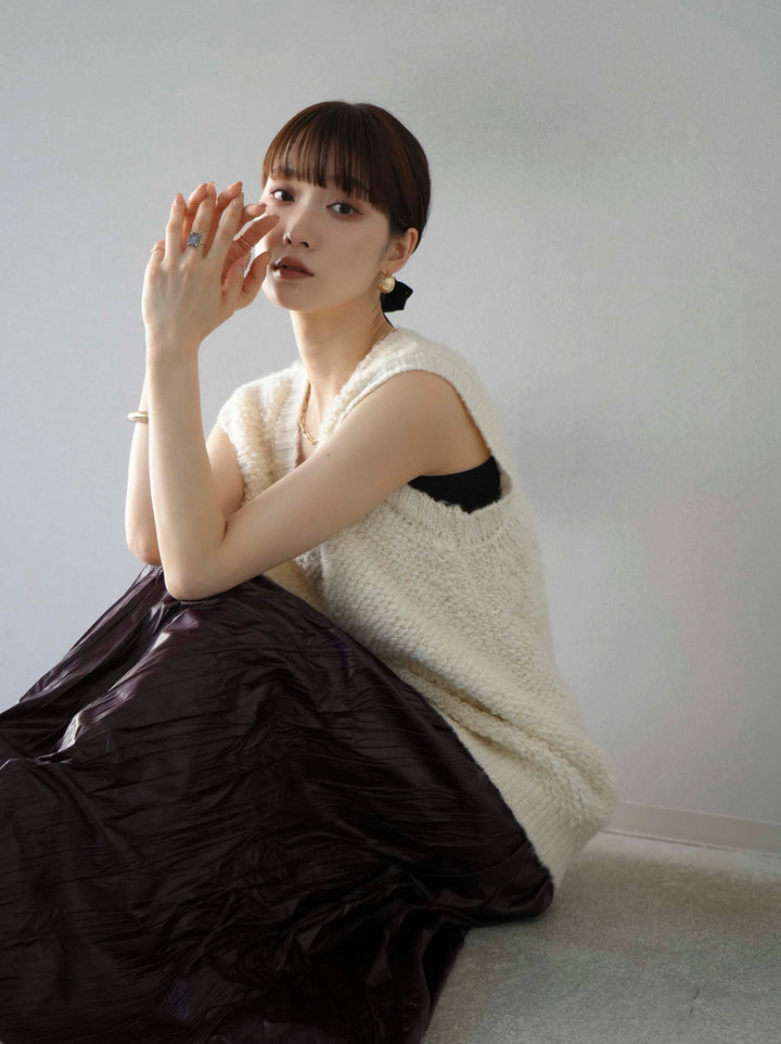 [予約]ループ編みニットベスト/アイボリー