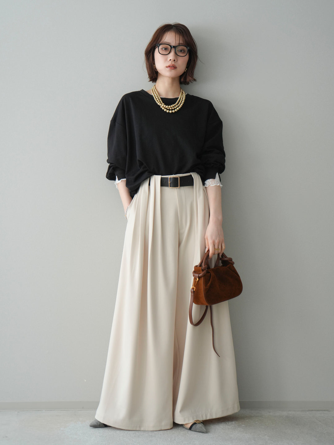 [予約]袖レースカットバルーンプルオーバー/black