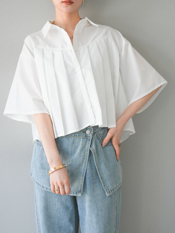 [予約]ブロードプリーツショートシャツ/オフ