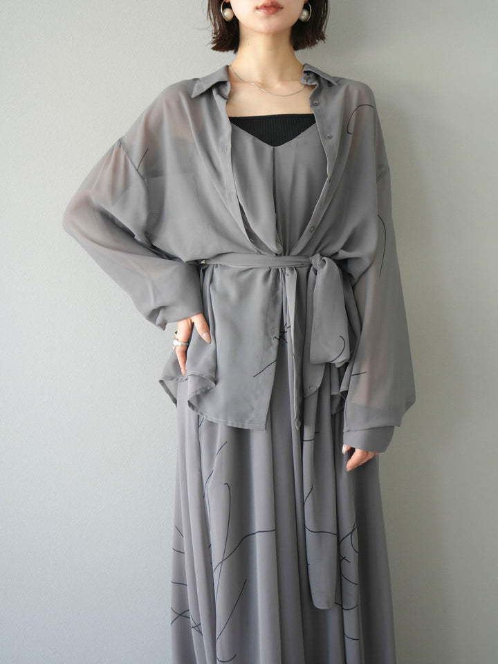 [SET]ペンタッチシフォンキャミワンピース+ペンタッチシフォンシャツ(2set)