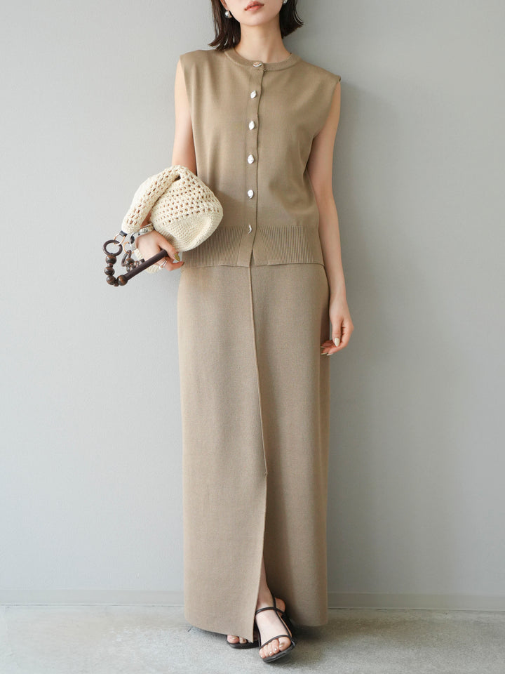 [予約]レーヨンポリIラインニットスカート/ベージュ