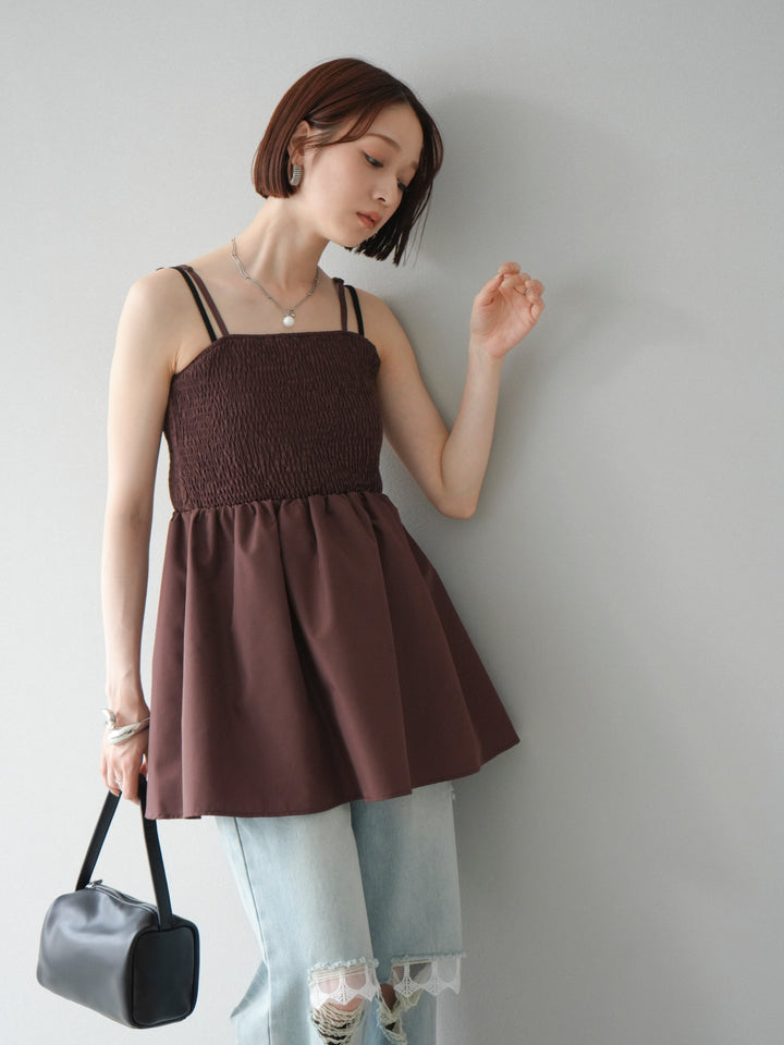 [予約]シャーリングフレアキャミプルオーバー/ブラウン