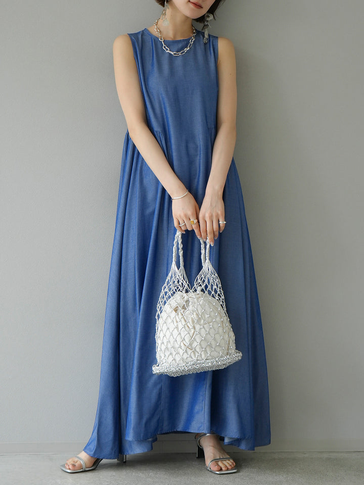 [Pre-order] Tencel high waisted one-piece dress/blue