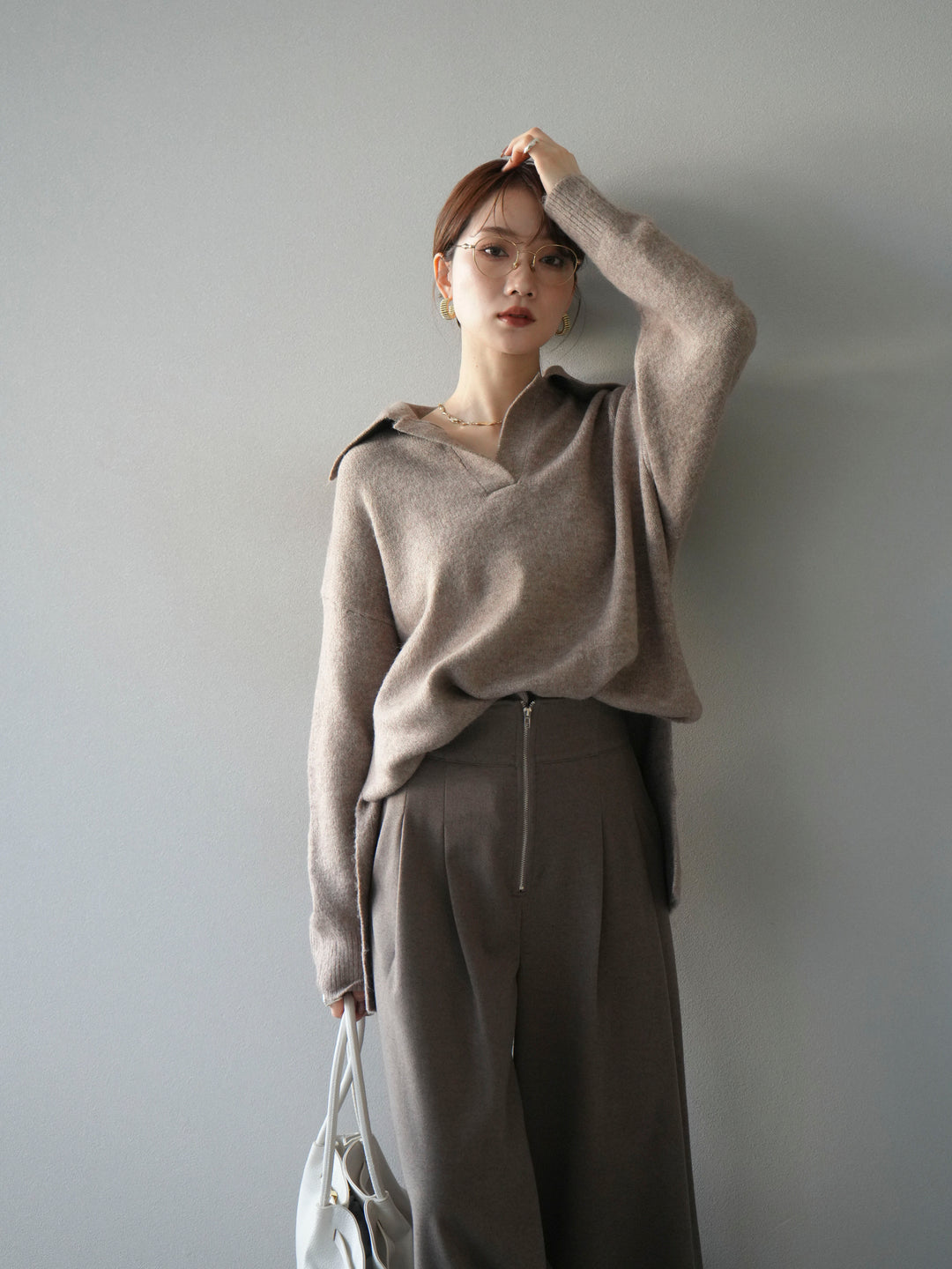 [SET]スキッパーオーバーニットプルオーバー+選べるアクセセット(2set)