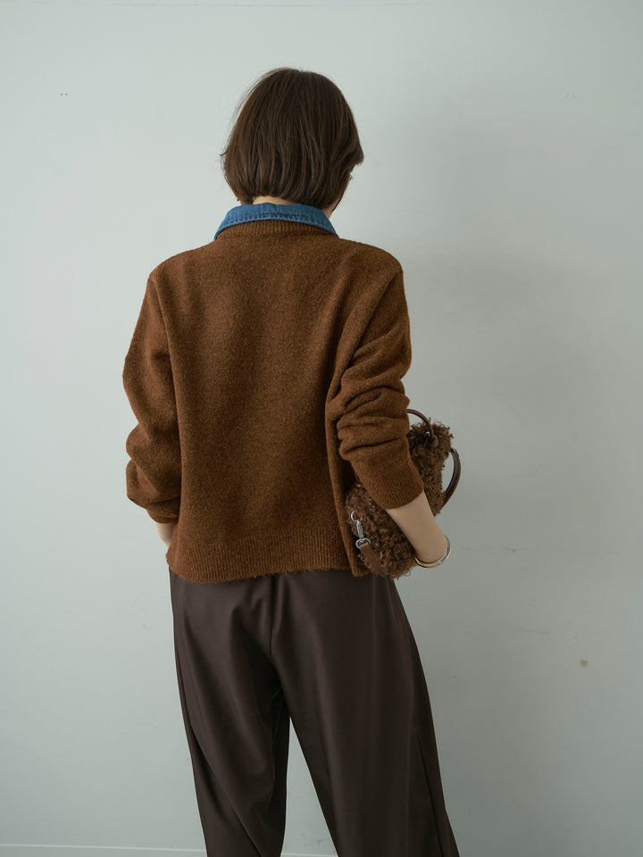 [予約]デニムシャツレイヤードデザインカーディガン/brown