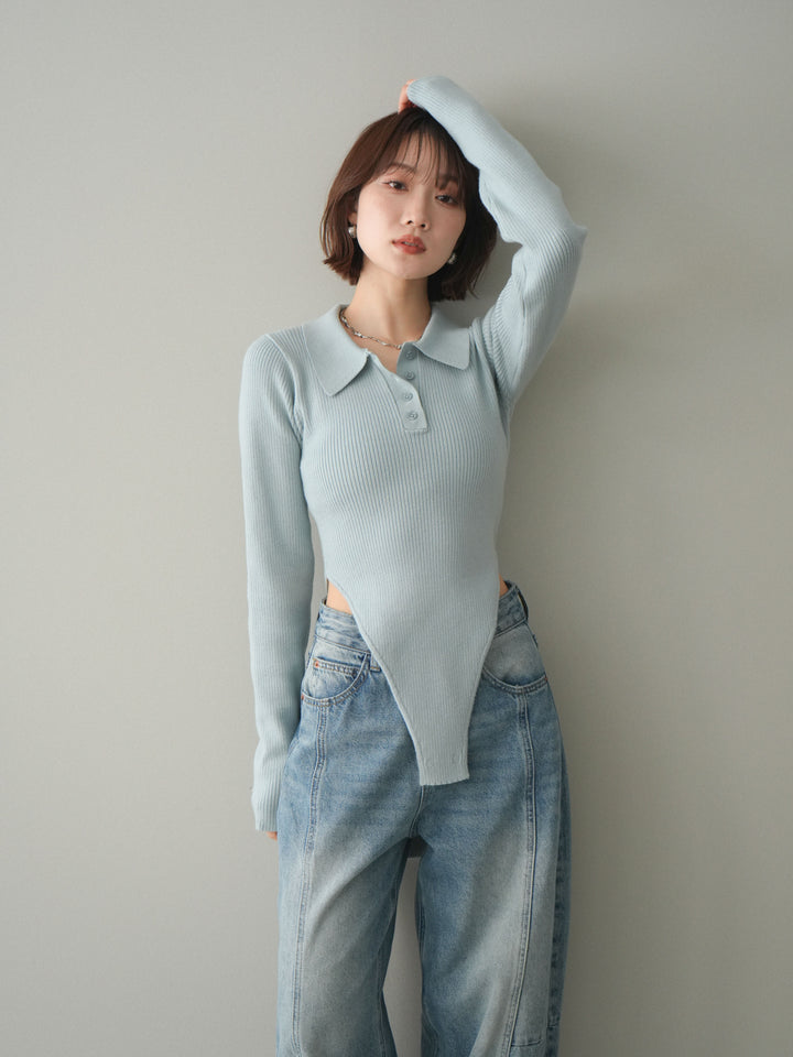 [予約]リブポロニットボディスーツ/blue