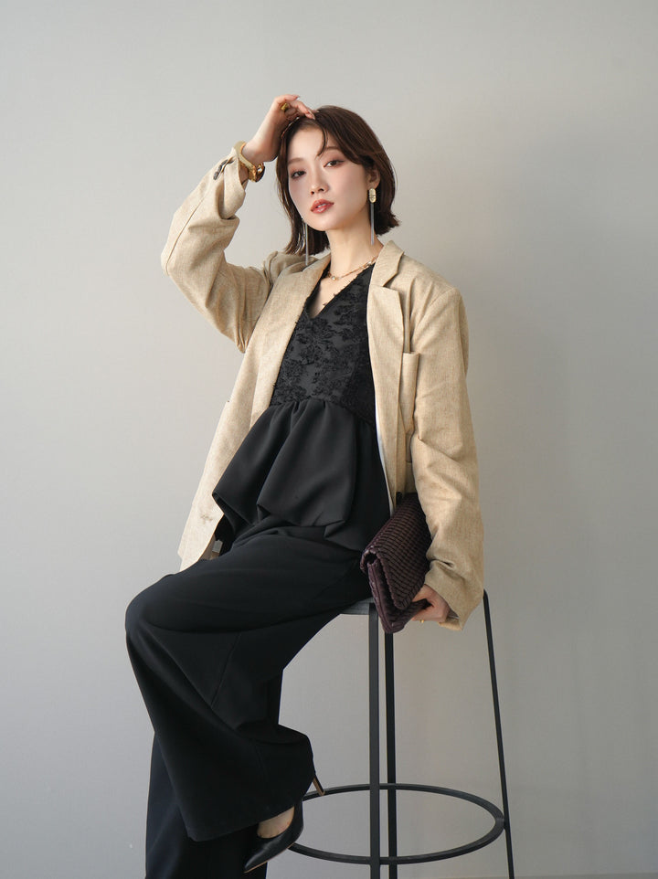 [SET]ジャガードレースぺプラムドッキングサロペット+選べるアクセセット(2set)