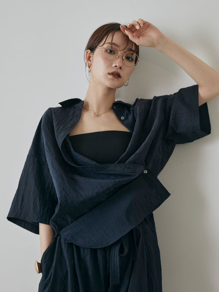 [予約]2WAYナイロンワッシャーハーフシャツ/ネイビー