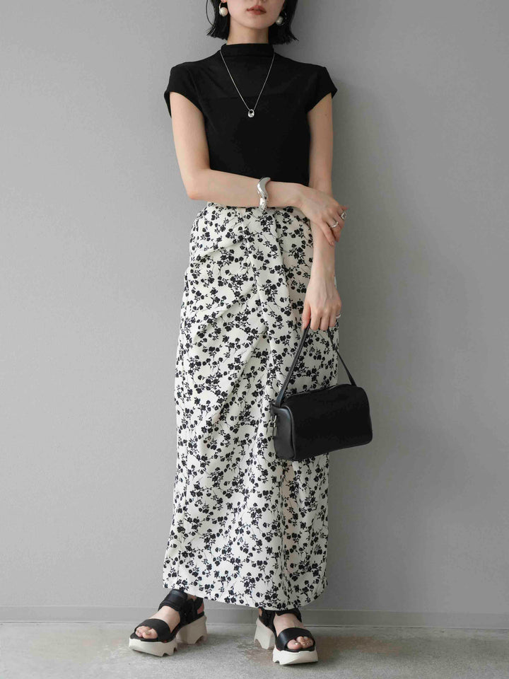 [予約]シアー切替ストレッチトップス/ブラック