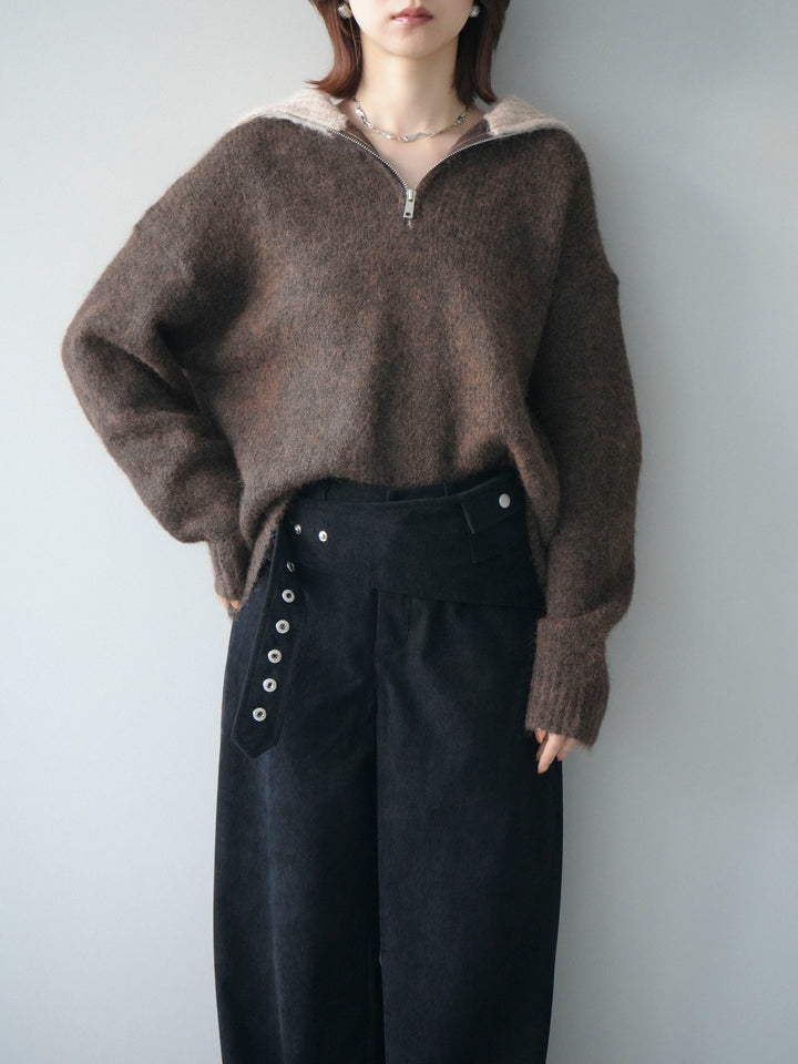 [予約]バイカラージップニットプルオーバー/brown