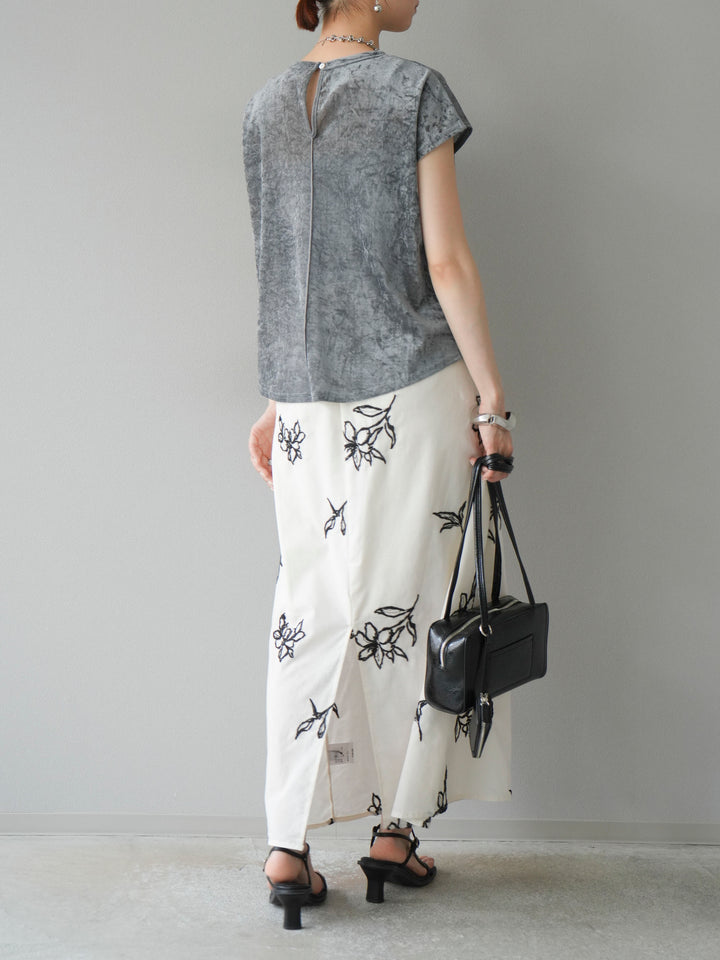 [予約]フラワー刺繍ナロースカート/ホワイト