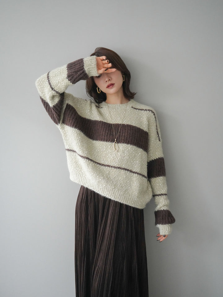 [予約]ネップヤーンボーダーニットプルオーバー/beige