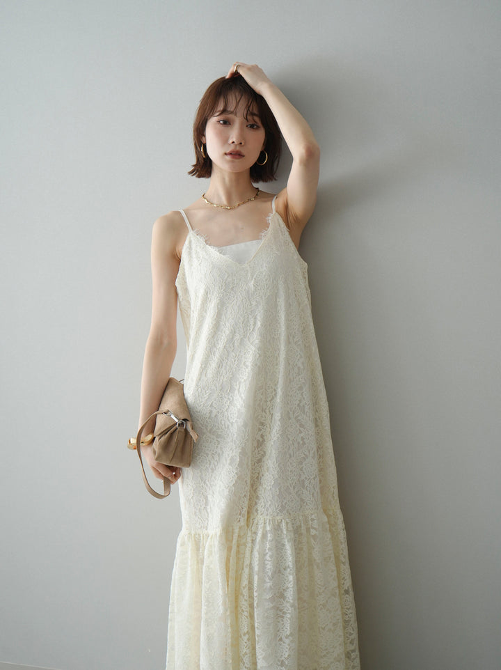 [予約]ギャザー切替レースキャミワンピース/ivory