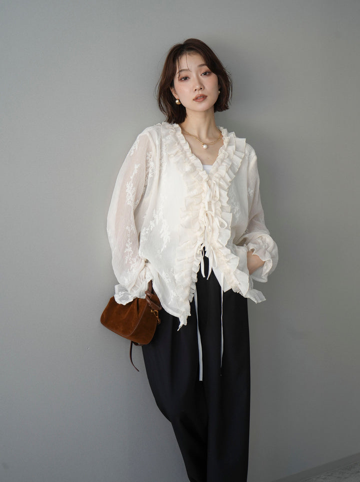 [SET]楊柳ラッフルフリルカーディガン+選べるアクセセット(2set)