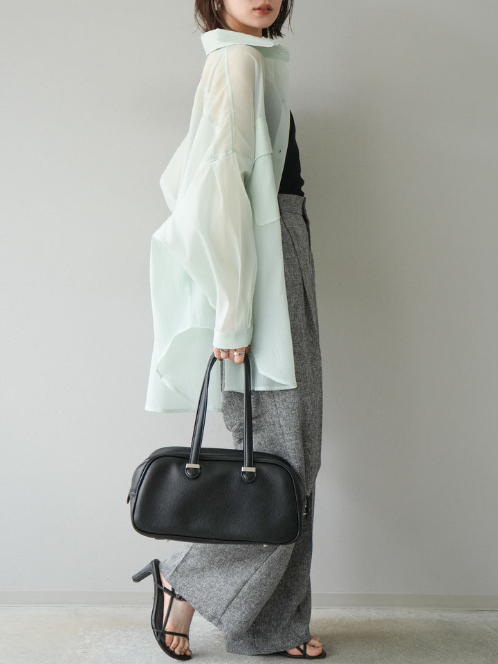 [預購] 混合粗花呢褶襉褲/黑色