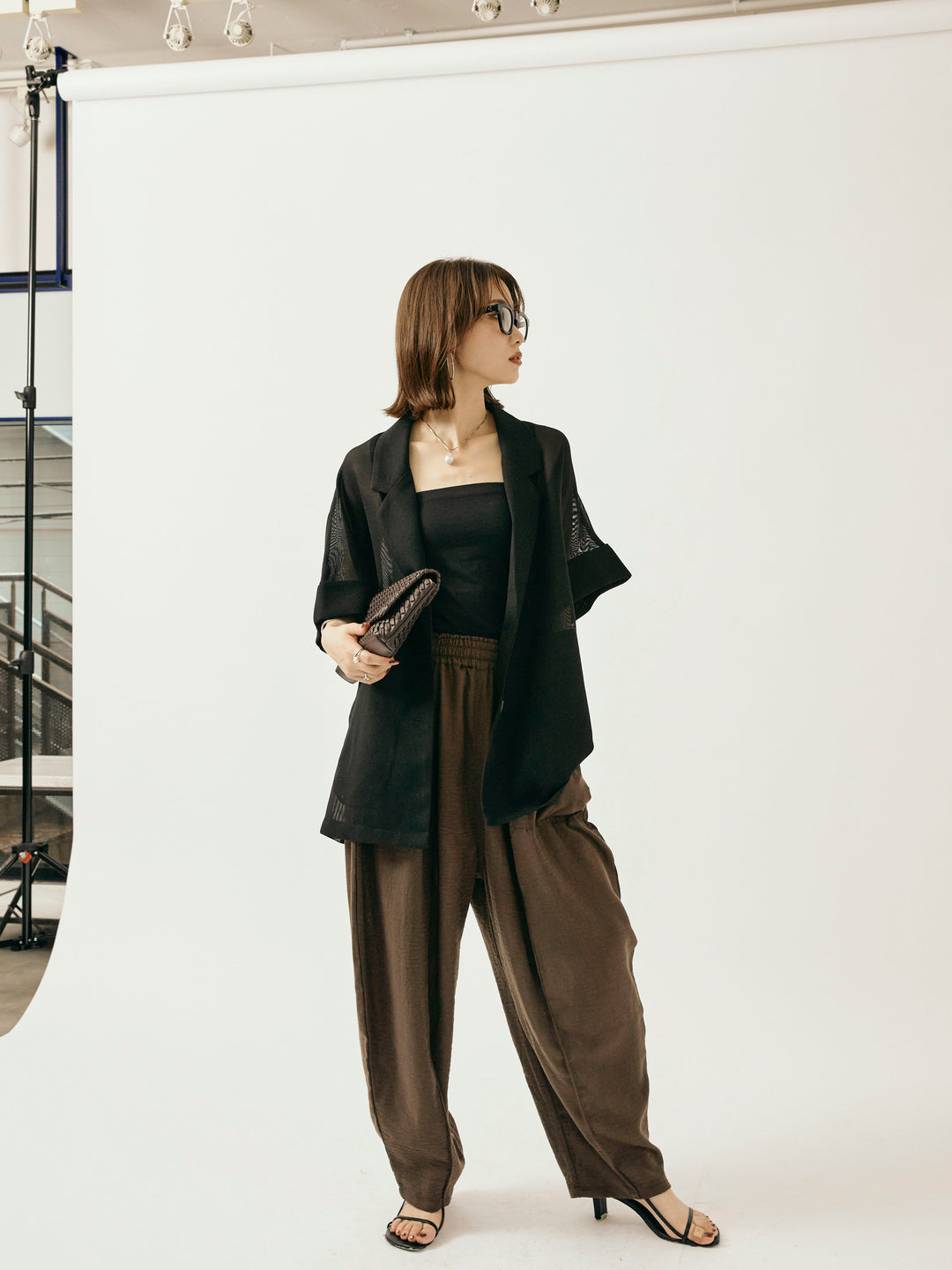 [予約]リネンライクベイカーバルーンパンツ/ブラウン