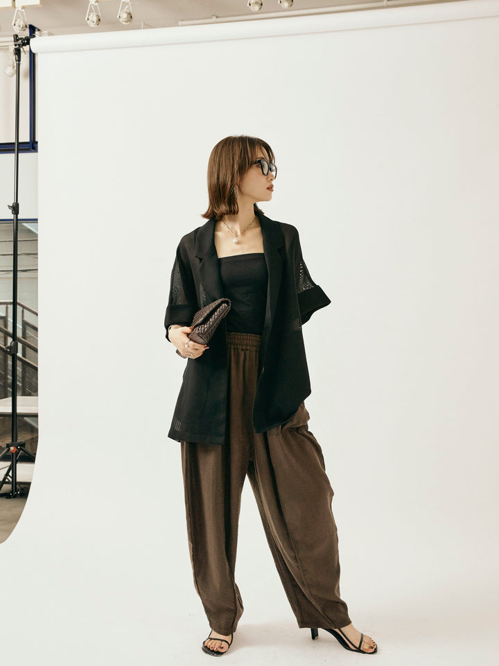 [予約]リネンライクベイカーバルーンパンツ/ブラウン