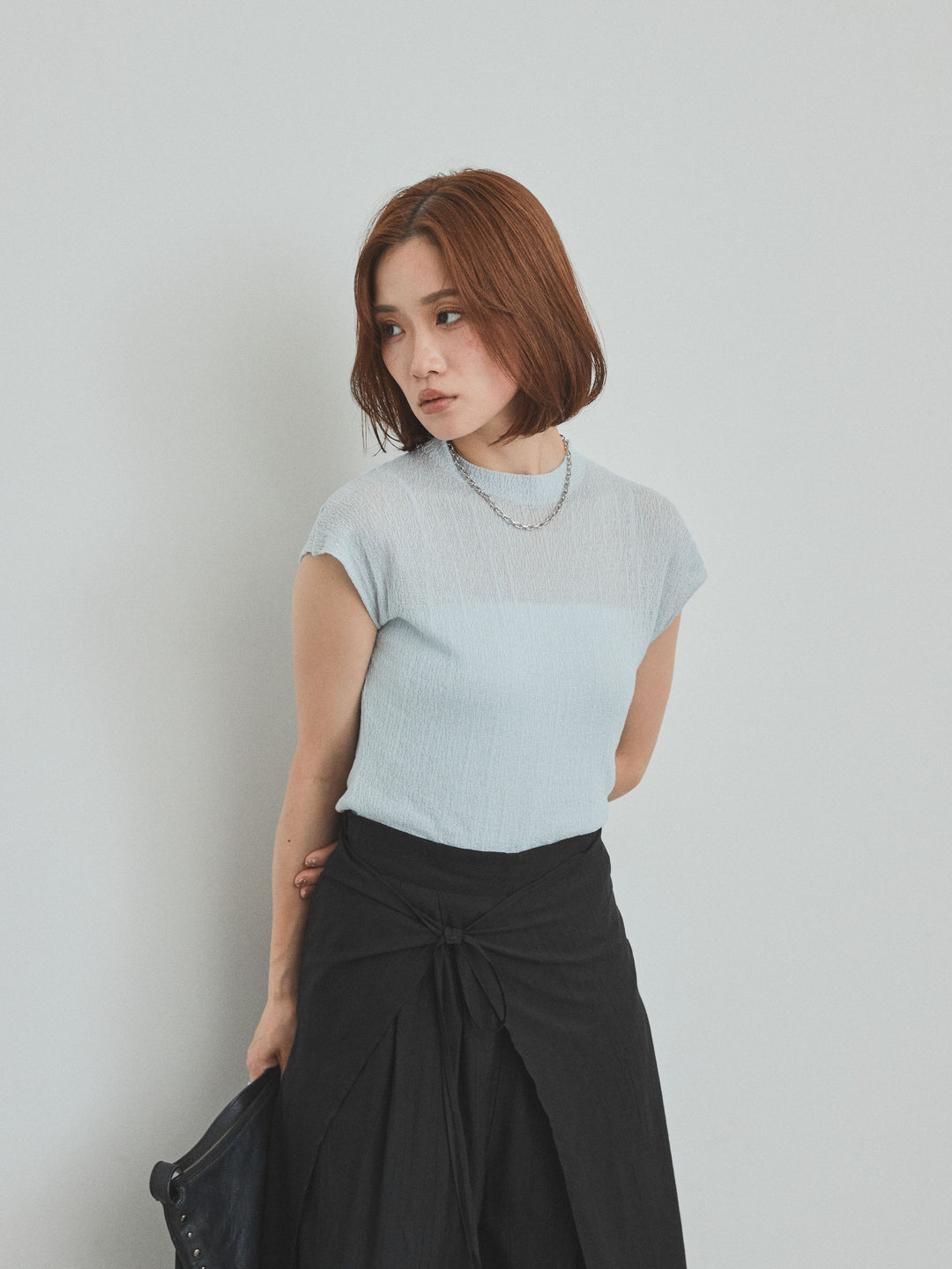 [SET]フレンチスリーブシアーニットトップス+フレンチスリーブシアーニットトップス(2set)