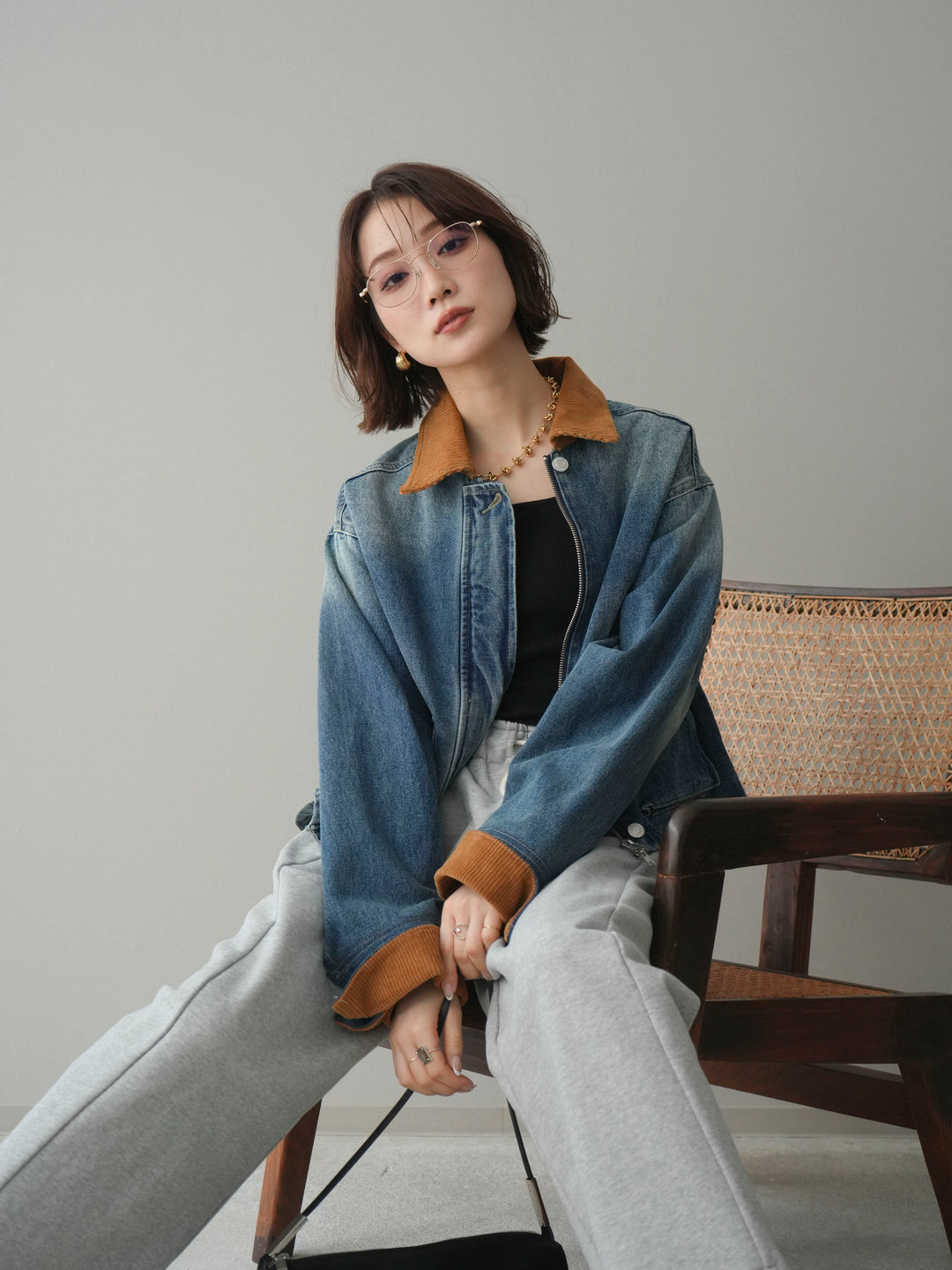 [予約]コーデュロイ×デニムショートカバーオール/blue