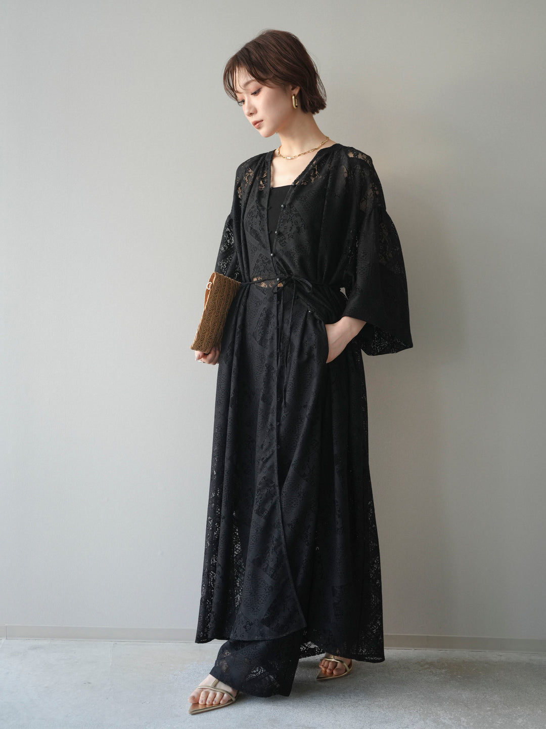 [SET]シアーレースロングガウン+シアーレースイージーパンツ(2set)