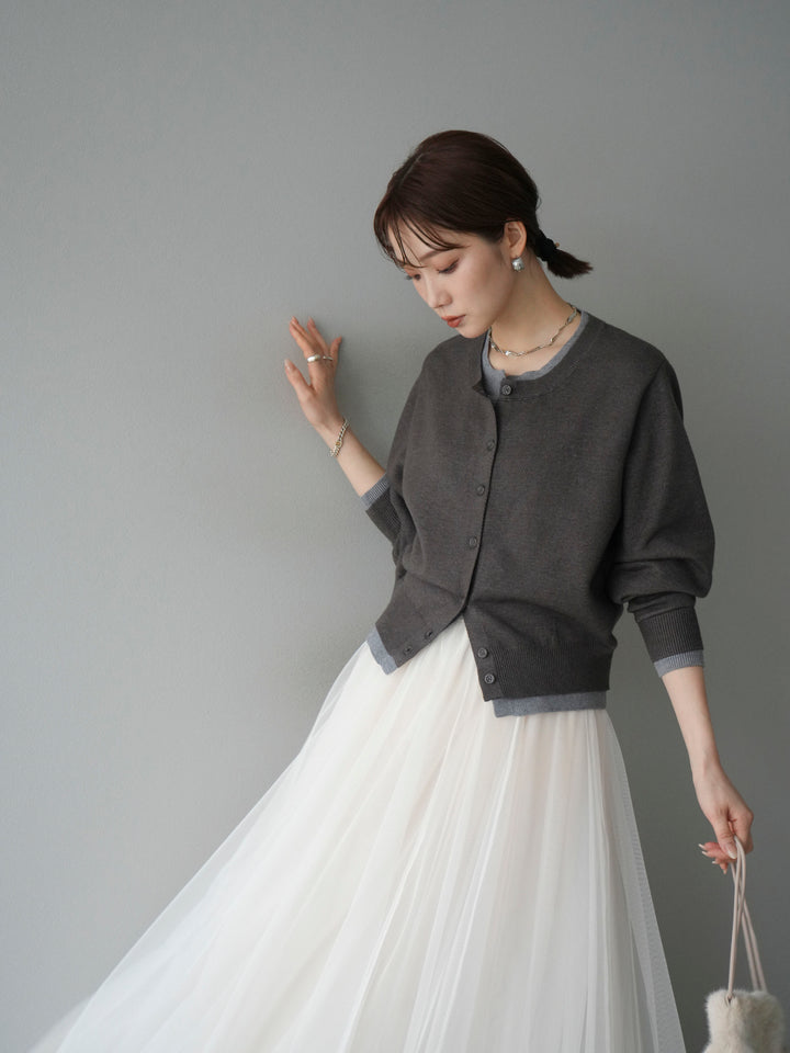 [SET]配色レイヤードカーディガン+チュールボリュームスカート(2set)