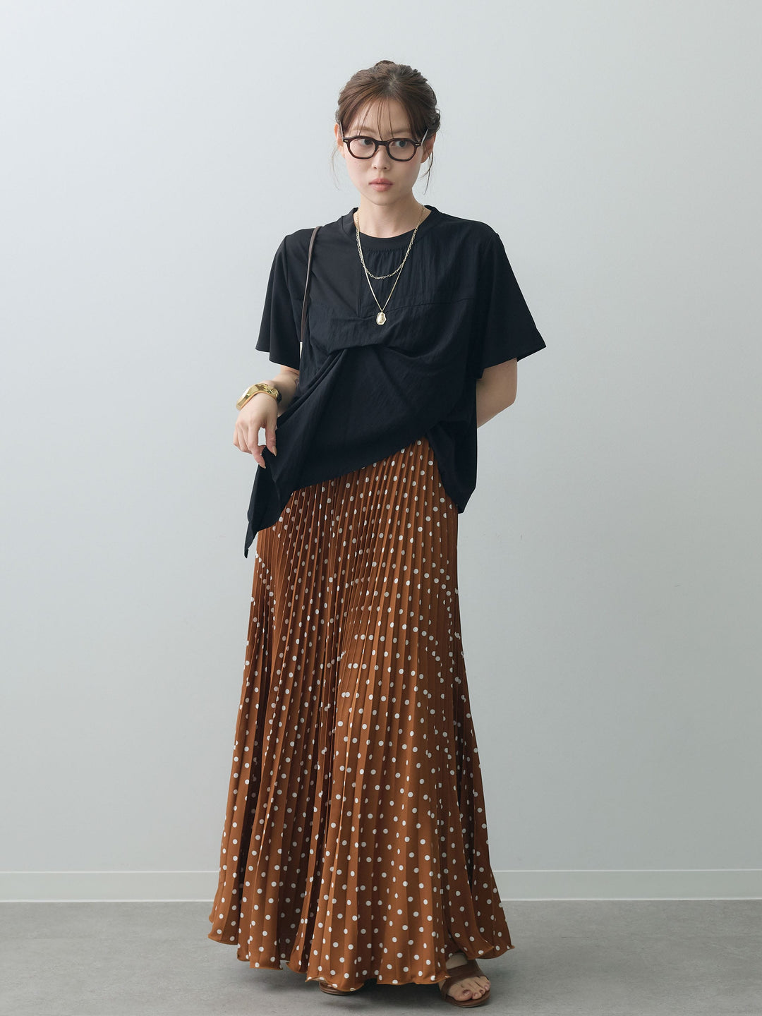 [SET]ラッフルドッキングTEE+ドットアコーディオンプリーツスカート(2set)