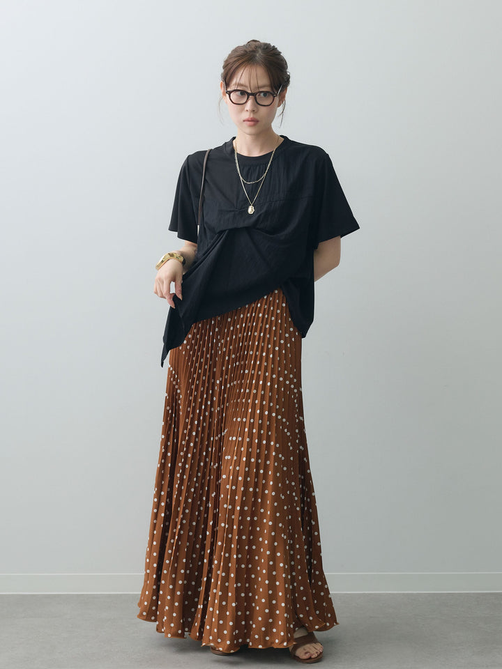 [SET]ラッフルドッキングTEE+ドットアコーディオンプリーツスカート(2set)