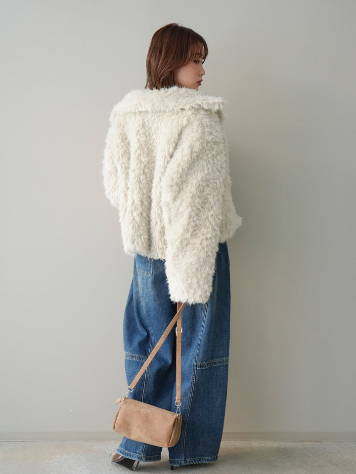 [SET]フェイクファー襟付きショートブルゾン+チュールレーストップス(2set)