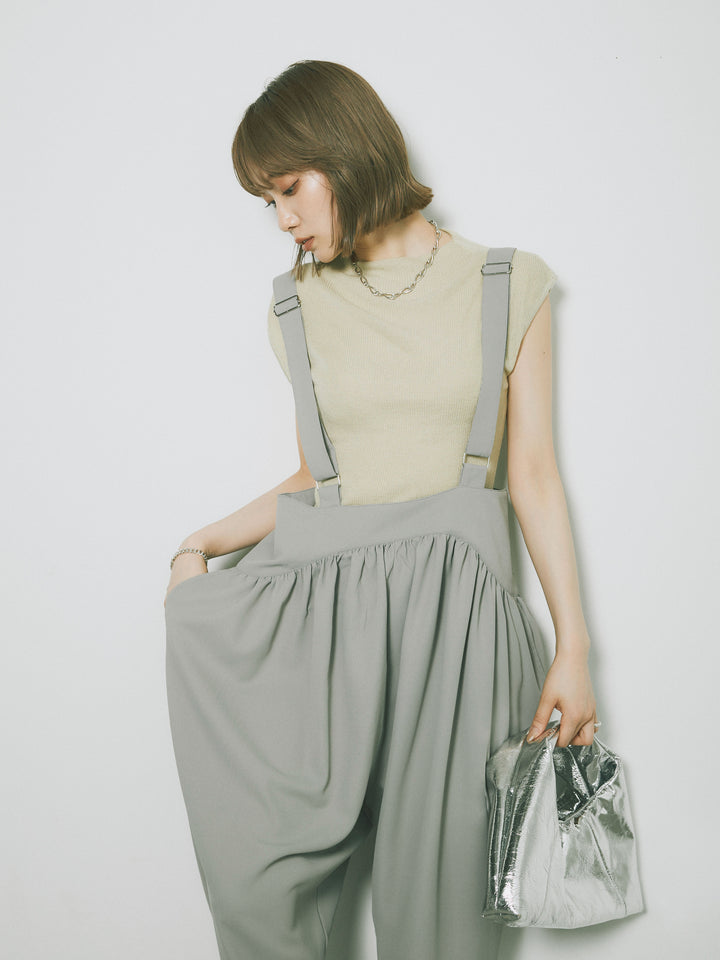 [予約]プチネックノースリーブリブニットトップス/ピスタチオ