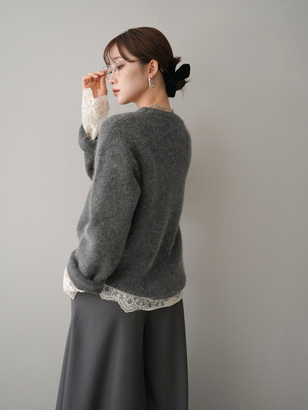 [予約]アンゴラタッチクルーネックニットプルオーバー/gray