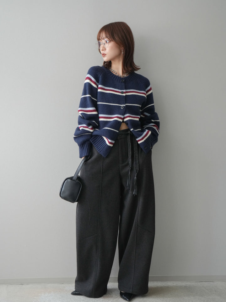 [予約]ベルト付裏起毛センターシームカーブパンツ/black