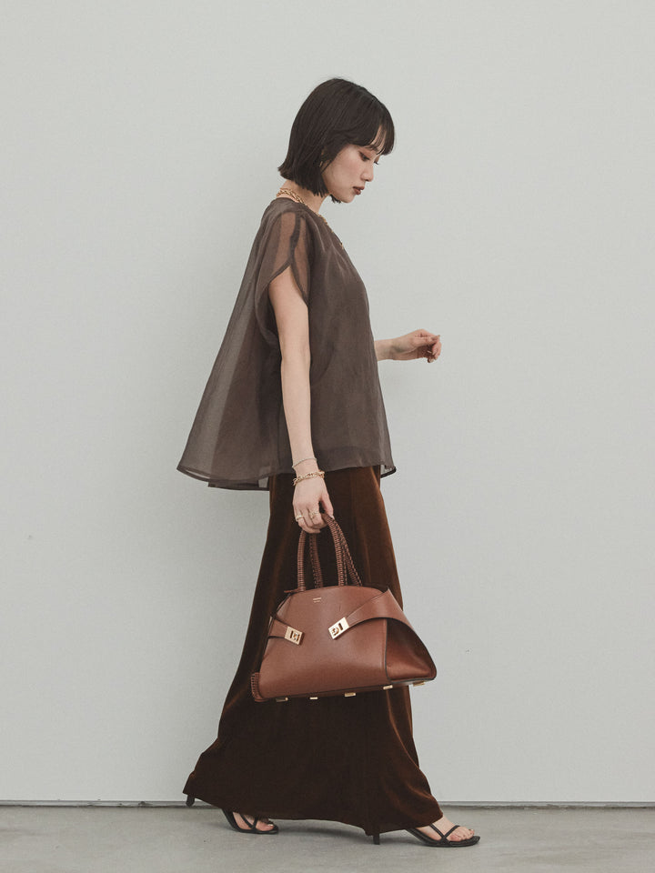 [SET] 緊湊光滑透視層疊上衣 + 天鵝絨低腰裙 (2set)