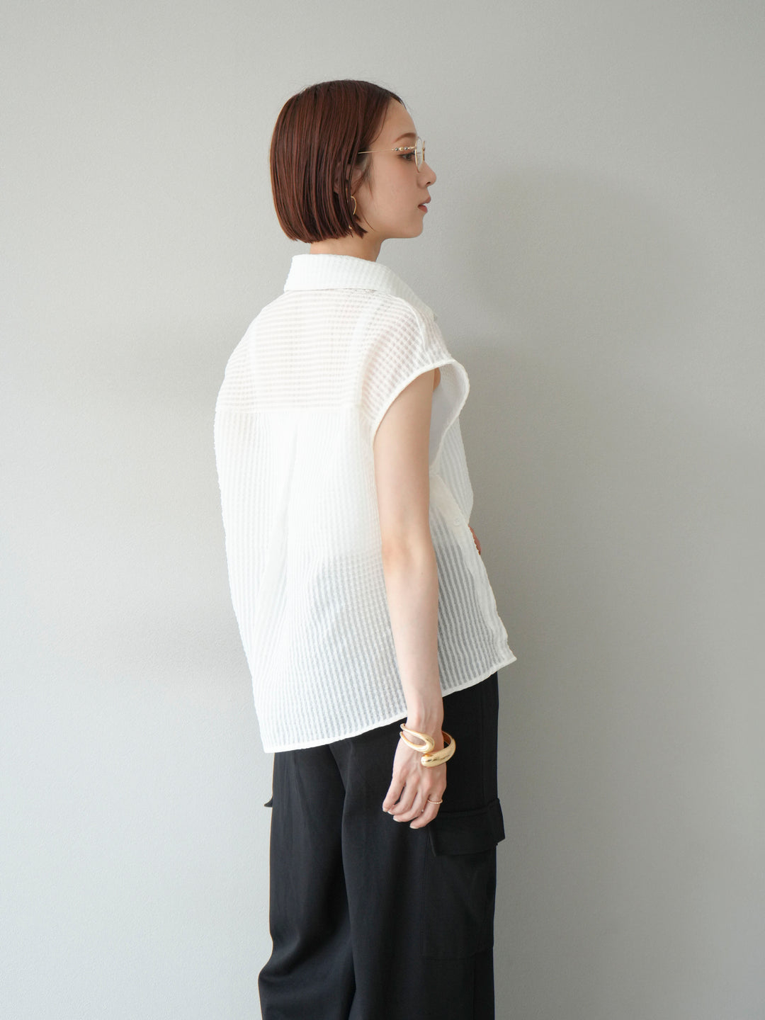 [SET]シアーチェックノースリーブシャツ+ウエストラインサイドポケットスウェットパンツ(2set)