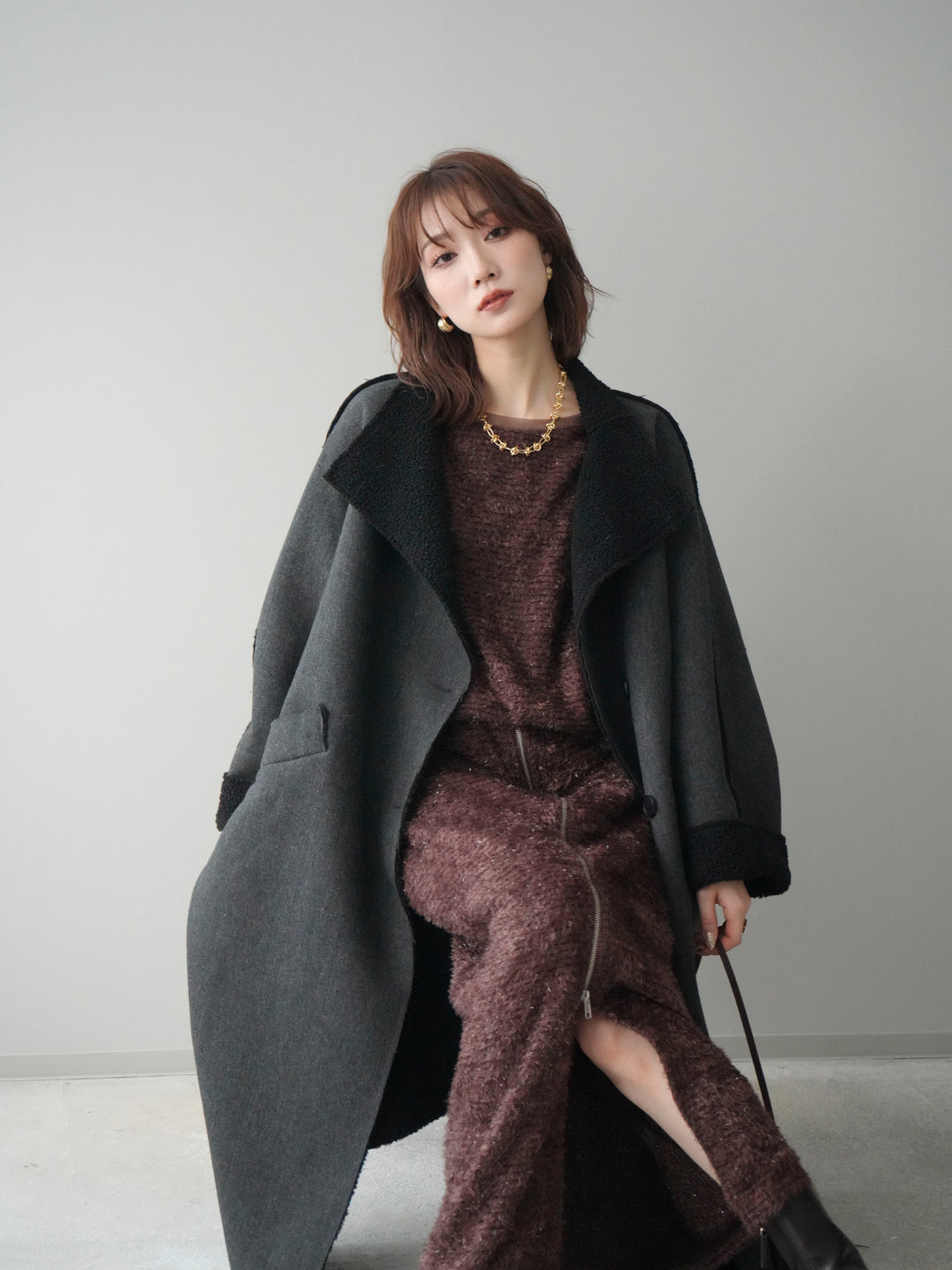 [SET]アウトシーム裏ボアコート+ラメシャギートップス(2set)