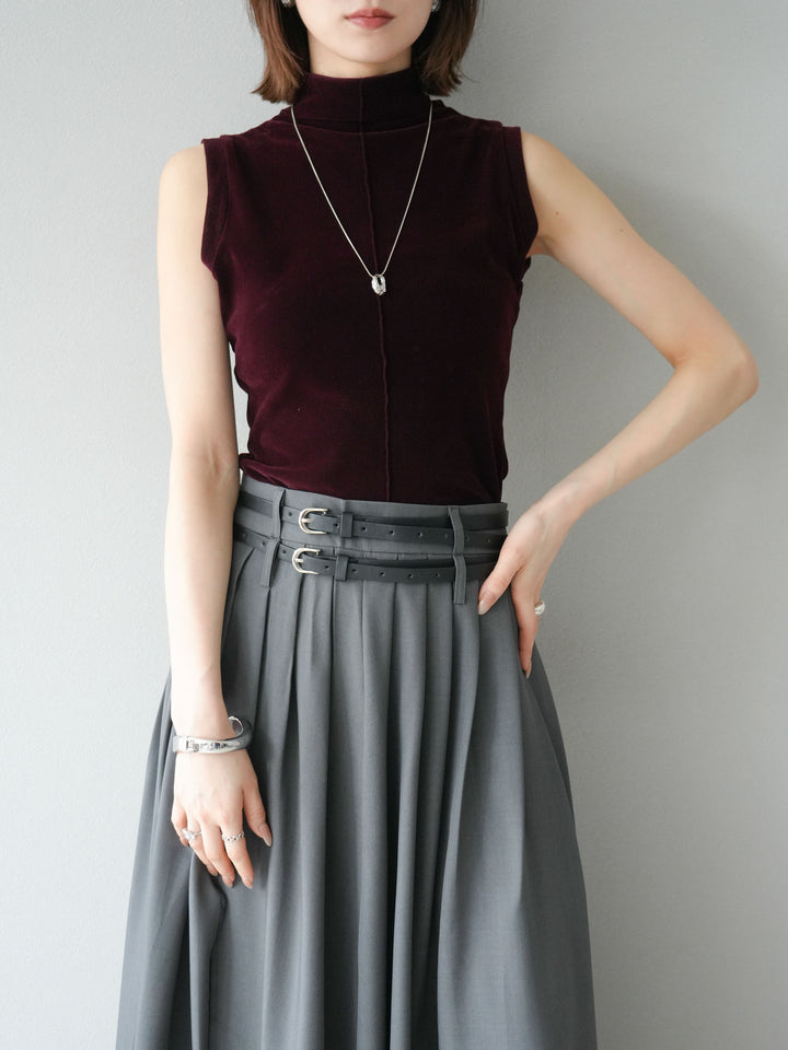 [予約]シアーベロアプチネックノースリーブトップス/ボルドー