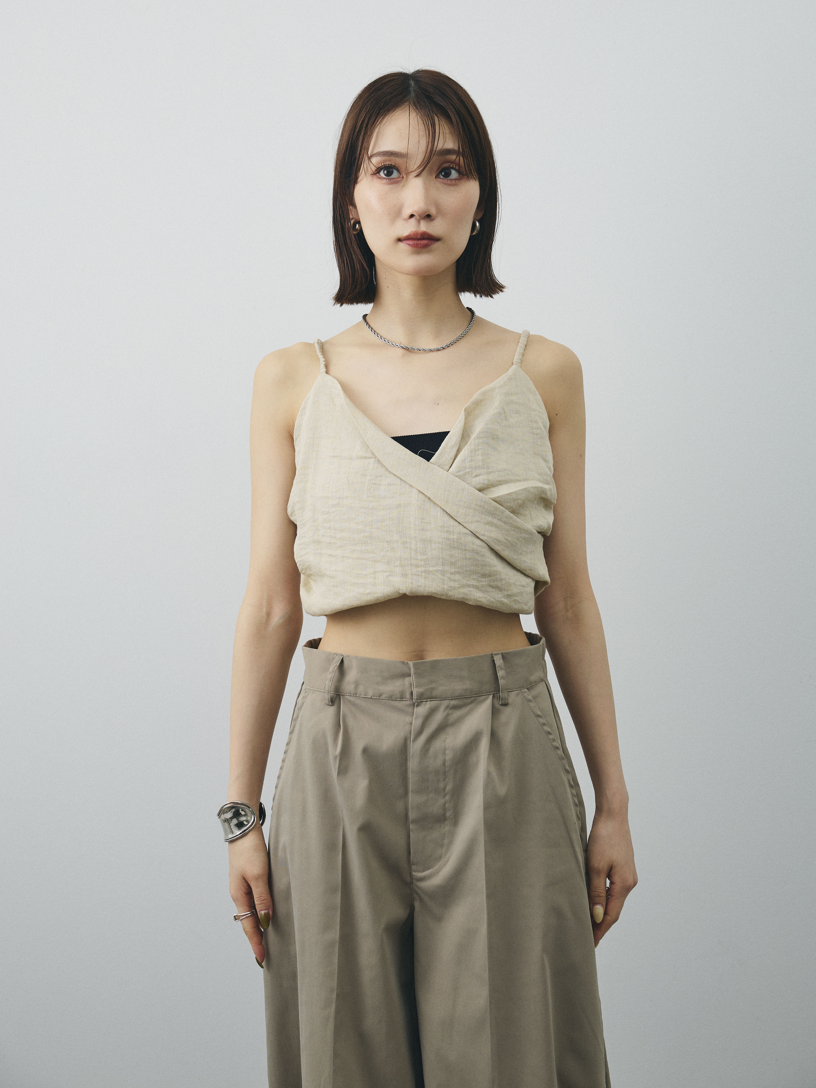 予約]リネンライクカシュクールデザインビスチェ/ベージュ – Lumier