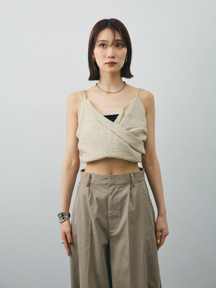 [予約]リネンライクカシュクールデザインビスチェ/ベージュ