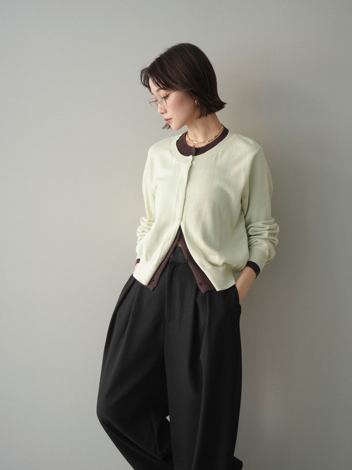 [予約]配色レイヤードコットンアクリルニットカーディガン/mint