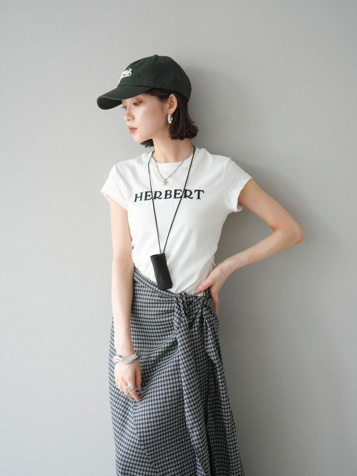 [SET]刺繍ロゴTシャツ＆レザーポーチネックレスSET +サイド巻きツイルスカート(2set)