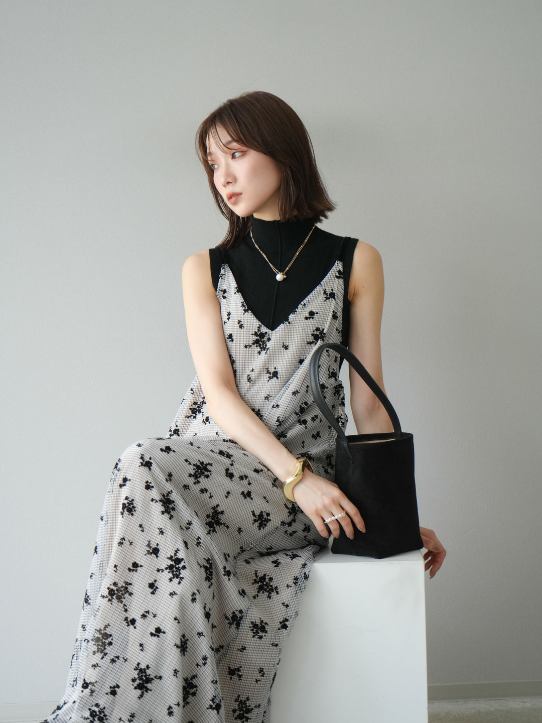 [予約]フロッキーチュールレイヤードベロアキャミワンピース/ベージュ