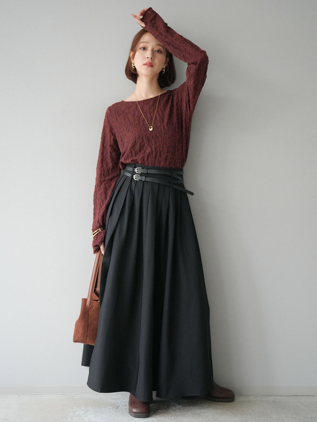 [予約]エステルプリーツスリットスカート/ブラック