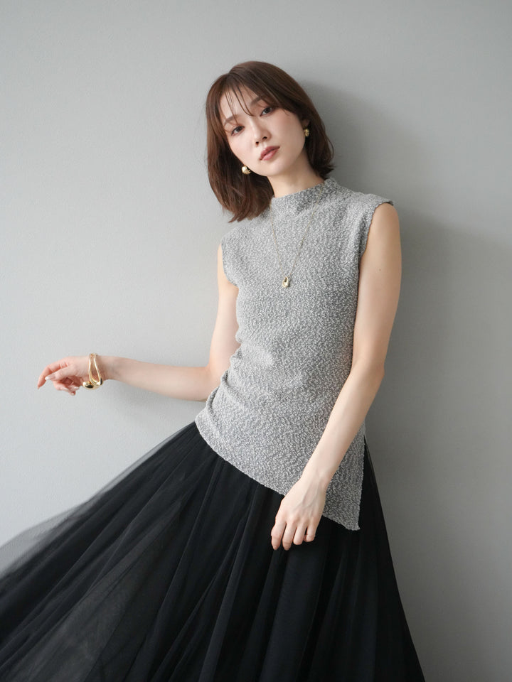 [予約]ブークレアシメニットノースリーブトップス/グレー