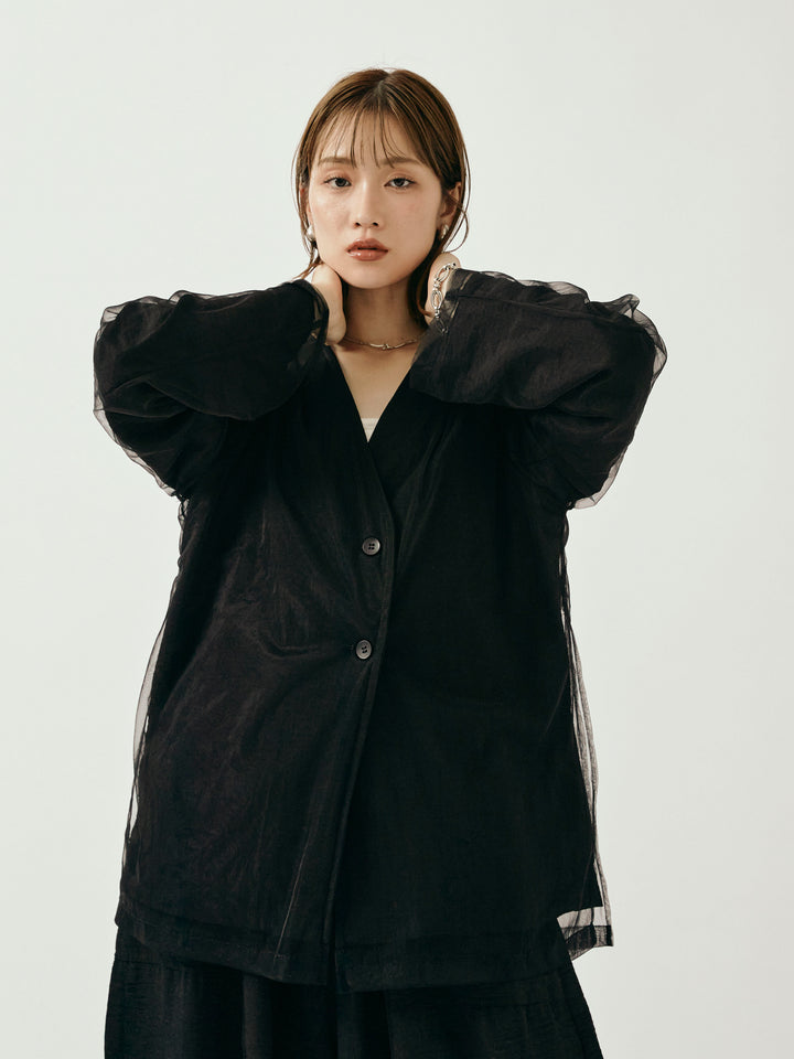 [予約]チュールレイヤードVジャケット/ブラック