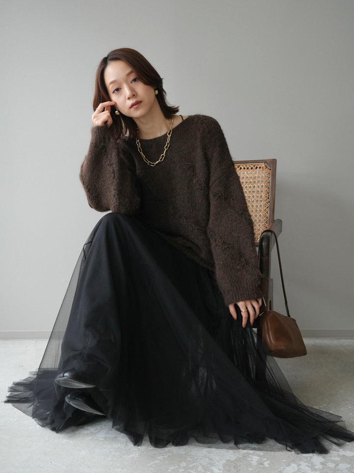 [予約]ブークレラインデザインニットプルオーバー/brown