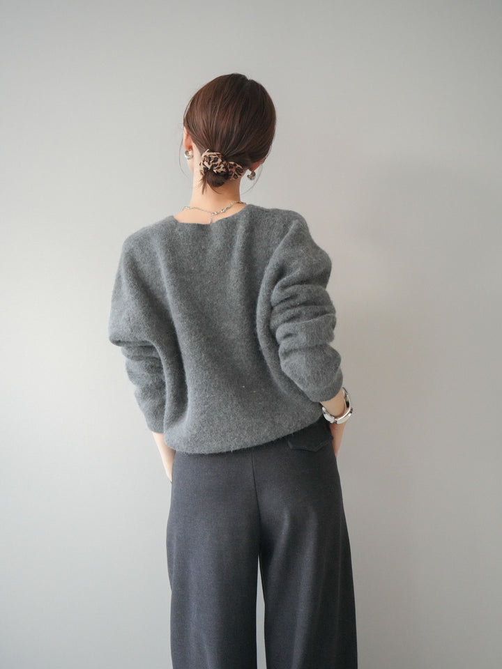 [SET]シュシュ付きアンゴラタッチVネックニットプルオーバー+選べるアクセセット(2set)