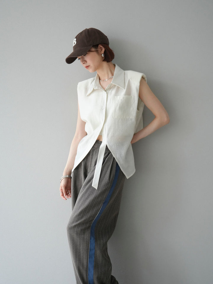 [予約]サイドラインストライプワイドパンツ/ブラウン