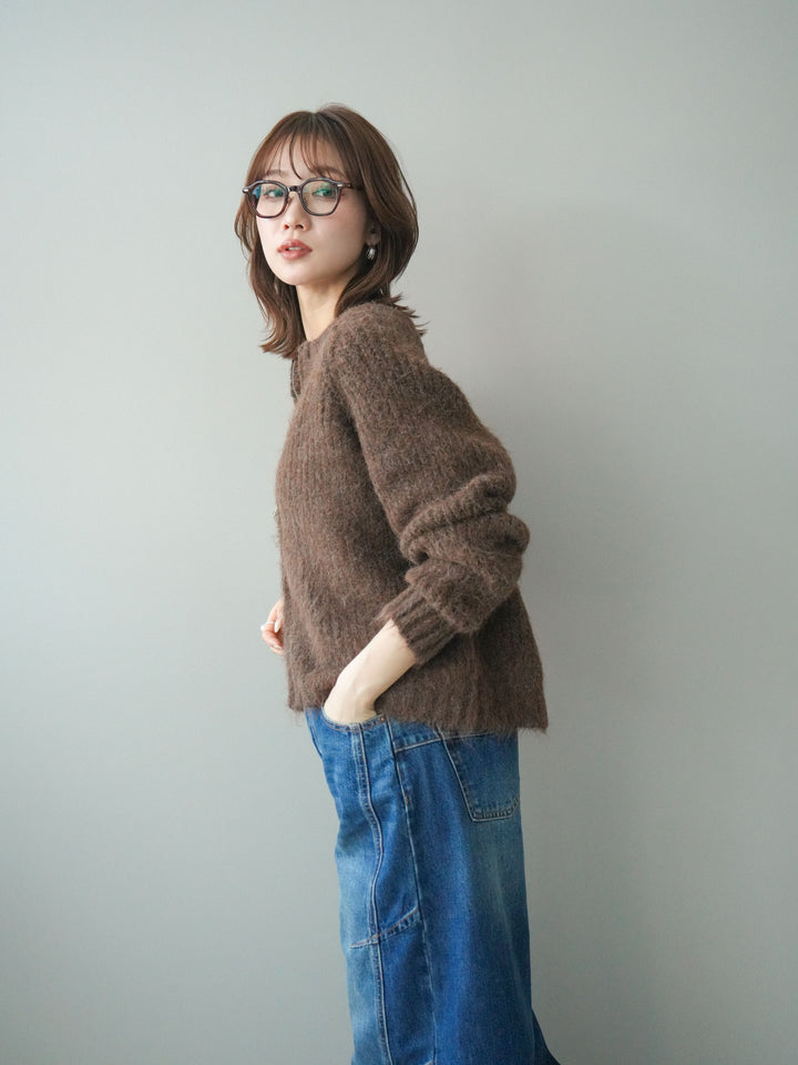 [予約]MIXヤーンモヘアタッチZIPニットカーディガン/brown