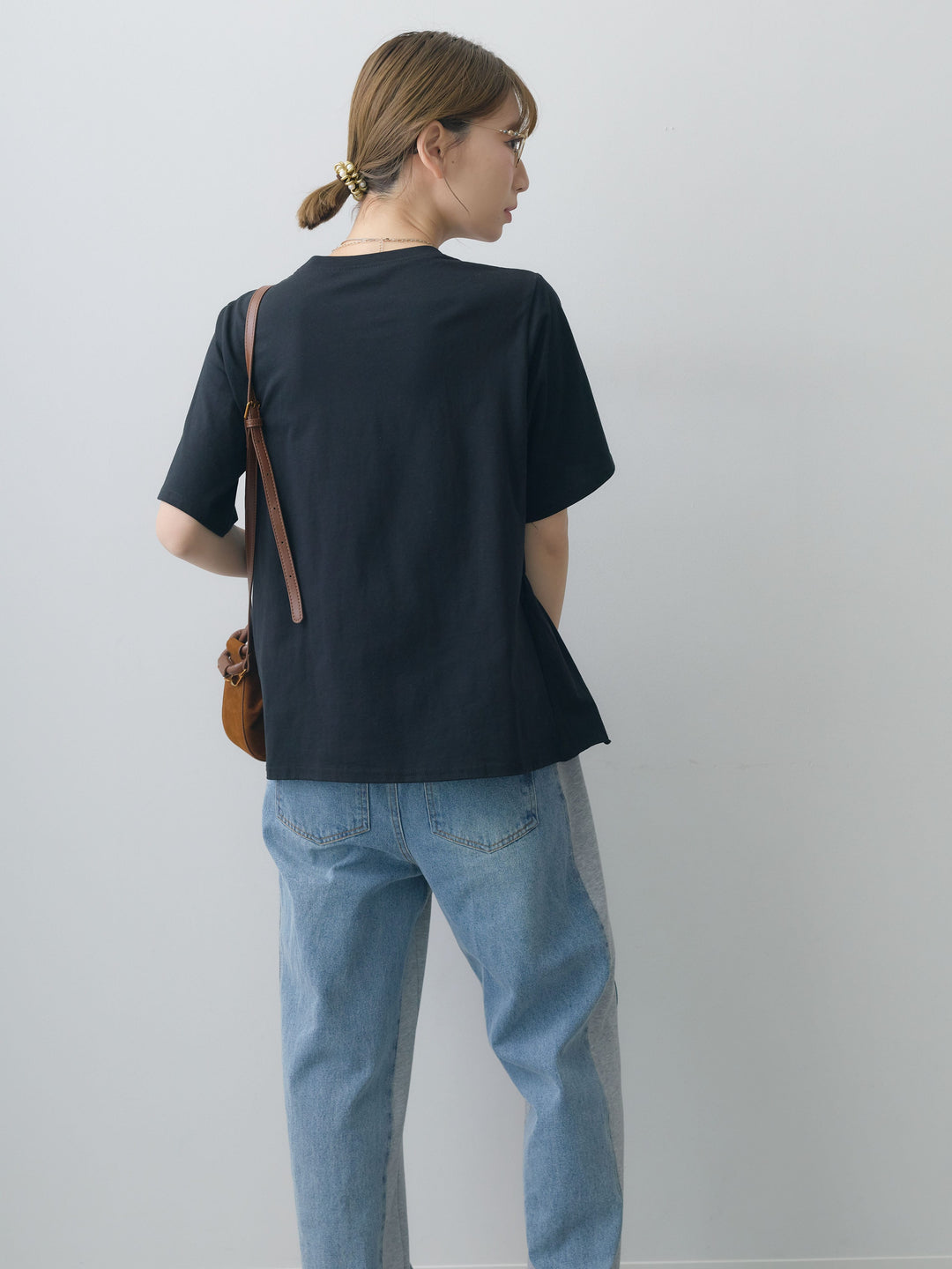 [SET]クールタッチシャーリングTEE+デニム切替スウェットパンツ(2set)