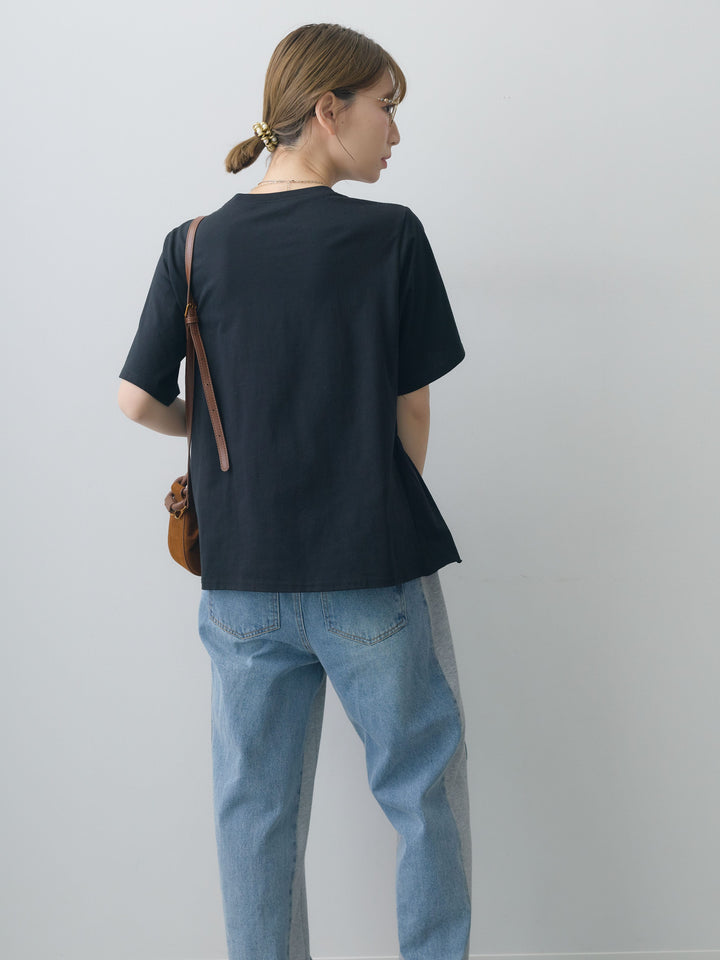 [SET]クールタッチシャーリングTEE+デニム切替スウェットパンツ(2set)