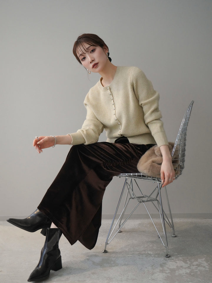 [予約]シルバーボタン畦編みニットカーディガン/ivory